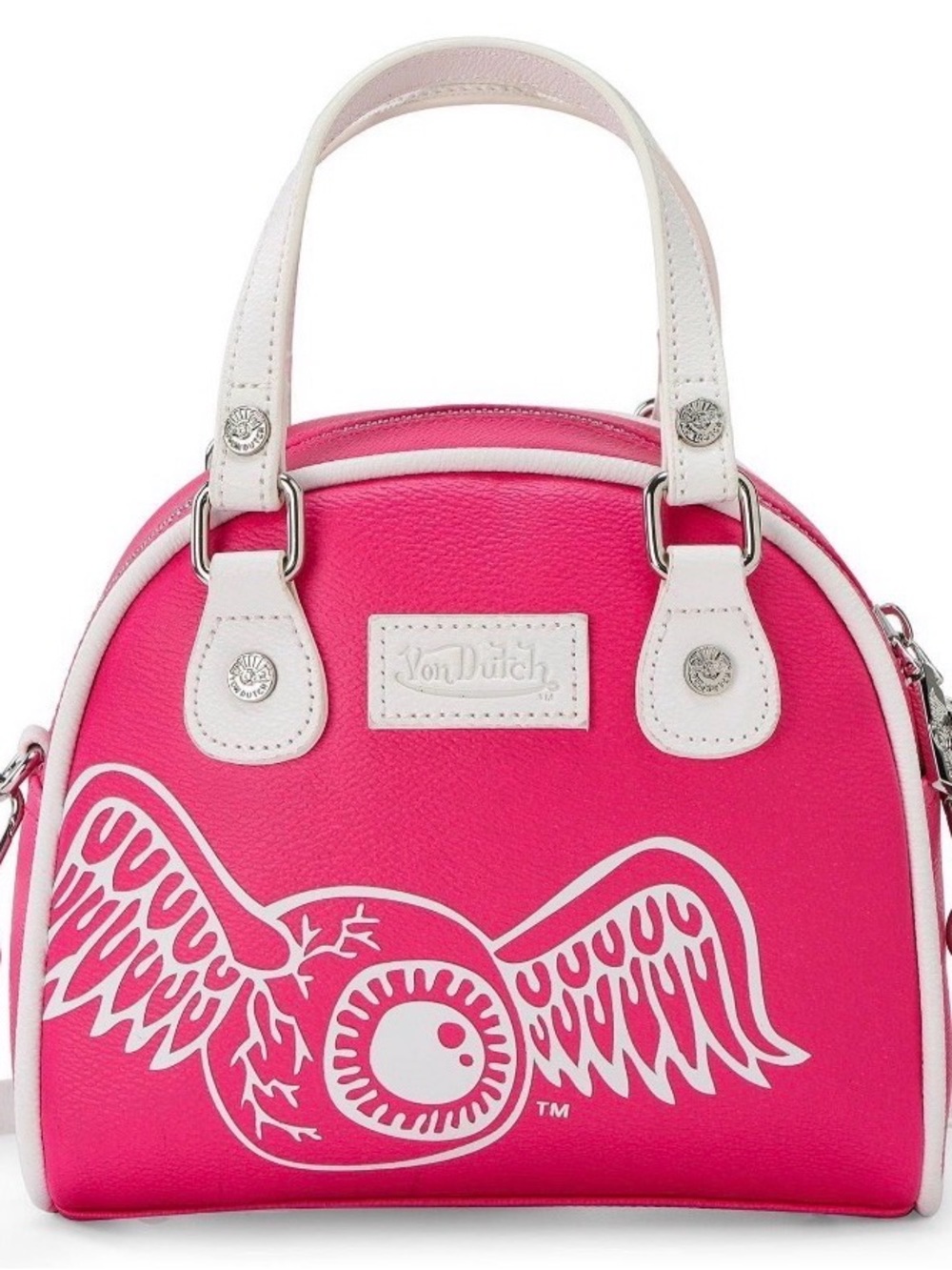 NWT Von Dutch Hot Pink Dome Crossbody with White Trim - Picture 2 of 2
